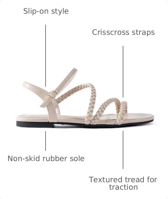 Image of Mtzyoa Women Flat Sandals Dressy Strappy Gladiator Summer Ankle Strap Nude Open Toe Comfortable Wedding Casual Leather Ladies Party Trendy Vacation
