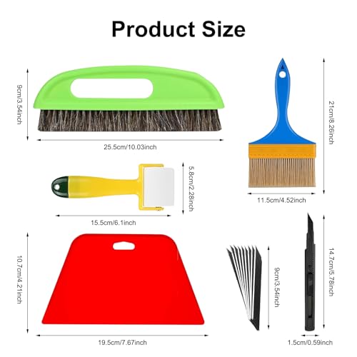 6-teilig Tapezierwerkzeug Set, Tapezierset Werkzeug inklusive Tapetenglätter, Tapezierbürste, Tapeziermesser, Tapeten Nahtroller, Tapezierset für Klebekontakt Fensterfolie Anwendungs-Set Vinyl