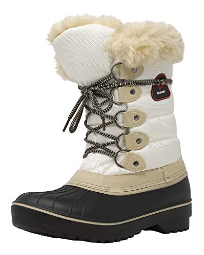 DREAM PAIRS Women's DP-Canada Beige White Faux Fur Lined Mid Calf Winter Snow Boots Size 9 M US