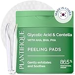 PLANTIFIQUE Korean Glycolic Acid Pads with CICA, Niacinamide 60 Pcs - AHA, BHA, PHA Exfoliating Formula for Gentle Skin Renewal - Toner Pads All Skin Types - Refillable Container