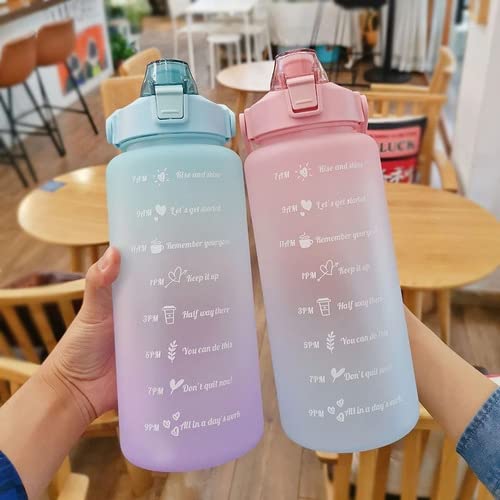 Garrafa de Agua 2 Litros Squeeze Antivazamento Adesivos Academia Livre de BPA com Horario Canudo e G