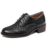 Oxford Shoes for Women Lace Up Pointed Toe Wingtip Brogue Shoes Low Heel Formal Dressy Casual Slip On Shoes for Women Black