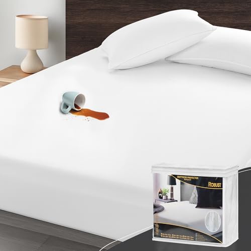 Robust 100% Waterproof Fitted Mattress Protector – Breathable & Noiseless Mattress Cover, Soft, Hypoallergenic Dust Mite Protection, Deep Pocket, Machine Washable Encasement - Queen Plus (180x200cm)