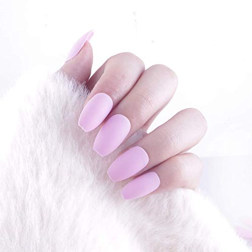 Laza 96 Pcs Colorful Fake Nails 4 Pack Cameo Bisque Full Cover Coffin Medium Matte Artificial Acrylic Nails - Sakura
