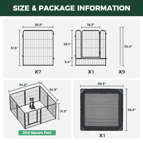 Image of FXW Rollick Dog Playpen with Mesh Top Cover, 32 inchH, 8 Panels