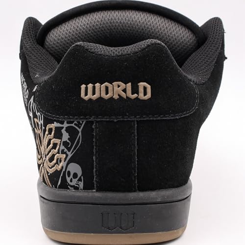 World Industries Men's Smith Bones Skate Shoes | Durable Suede Skateboarding Sneakers w/Ghillie Lacing & Cushioned Cup Sole, Black/Gray/Tan, 10.5