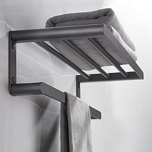 Porte-serviette avec un porte-serviette étagère mural gris anti-rouille de 40cm - 7