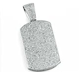 Sterling Silver Dog Tag Pendant, Micro Pave CZ Crystal, Hip Hop Style Iced Out Jewelry, Men's Fashion Necklace Charm,Luxury Men's Iced Out Pendant, Simulated Diamond Bling Necklace Charm