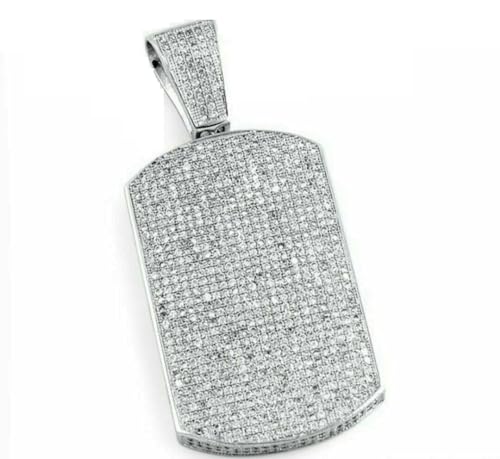 Sterling Silver Dog Tag Pendant, Micro Pave CZ Crystal, Hip Hop Style Iced Out Jewelry, Men's Fashion Necklace Charm,Luxury Men's Iced Out Pendant, Simulated Diamond Bling Necklace Charm