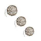 Gatuida Bolas de Ratán Decorativas Naturales 3 Piezas (12cm, 15cm, 20cm) Color Marrón para Decoración de Bodas, Adornos Rústicos de Hogar y Centros de Mesa Estilo Nórdico