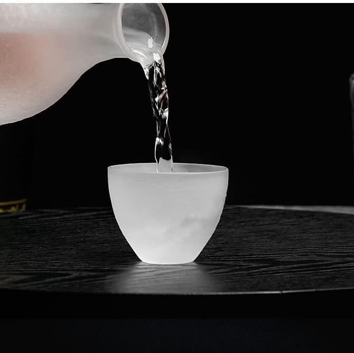 Sake Set,Frosted Glass Decanter Cups,290Mlsake Bottle and 3 Sake Cups Wine Glass Set for Warm/Cold Sake Service