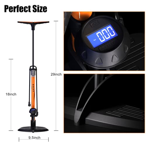 Gobko Bike Floor Pump With Digital Gauge,Floor Bicycle Pump With Both Presta And Schrader Bicycle Pumps Valves High Pressure 160Psi Multi-Purpose Portable Air Pump For Road Bike Mtb Sports Balls #TOP2