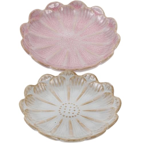ULTECHNOVO Bandeja para Joyas y Pendientes de Cerámica Diseño de Flor, Plato Organizador de Pulseras y Anillos, Set de 2 para Decoración de Mesa y Espacio Personal