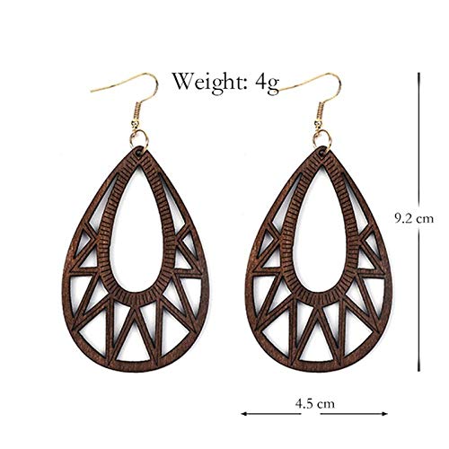 6 Pairs Ethnic Wooden Dangle Earrings Bohemian Wooden Hollow African Drop Earrings Sets Lightweight African Style Wood Teardrop Hook Earrings Retro Natural Wood Statement Earrings Jewelry #TOP4