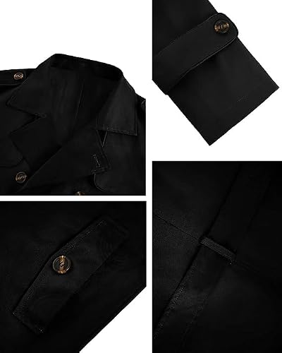 Makkrom Men's Trench Coat Slim fit Double Breasted Notched Lapel Belted Windbreaker Long Jacket Casual Windproof Overcoat
