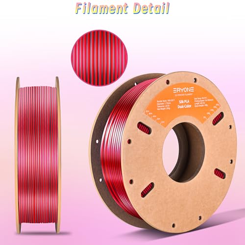 Image of ERYONE PLA Filament 3D Printer Filament Multicolor 1.75mm + /- 0.03mm, PLA Filament 250g Spool, Silk Dual Color Black Red