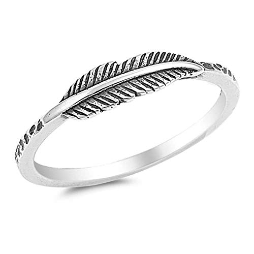Oxidized Leaf Fashion Feather Ring New 925 Sterling Silver Plated Band (10)