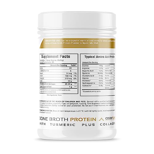 Bone Broth Protein Powder with Organic Turmeric & Collagen Peptides - Grass Fed Beef Bone Broth Collagen - Keto & Paleo Friendly Nutrition - Turmeric Flavor 22g Protein, 20 Servings