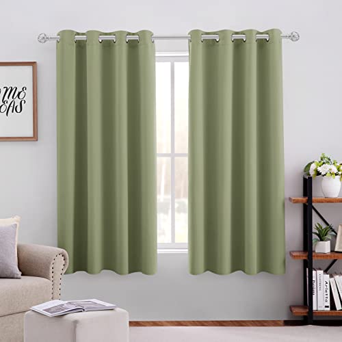 HOMEIDEAS Sage Green Blackout Curtains for Bedroom 52 X 63