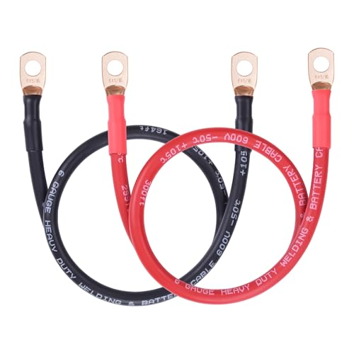 Image of iGreely 6 AWG Battery Cable,Flexible 6 Gauge Pure Copper Welding Battery Power Wires with 5 /16'' Lug,Heavy Duty Cable for Automotive Solar RV Marine DIY for Replacement Parts & Accessories 2ft /60cm