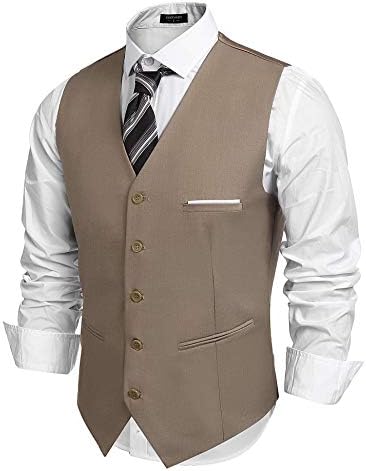 COOFANDY British Dress Pants For Men,V Neck Slim Fit Jacket Casual 1920s Mens Flapper Clothing(Camel,XXX-Large)