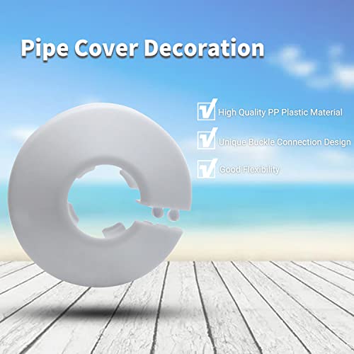 MroMax Fit 1/2 inch Outer Diameter Flange Water Pipe Cover Decoration White Pipe Cover Radiator PP Plastic 16mm(5/8\") Escutcheon Pipe Collar for Wall Pipe Tube Decoration 4Pcs