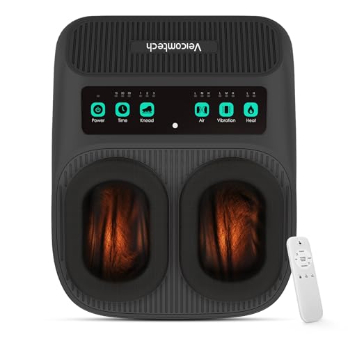 veicomtech Shiatsu Foot Massager with Heat, Electric Foot Massager Machine for Plantar Fasciitis Neuropathy with Remote Control, Adjustable Vibration and Compression (Black)