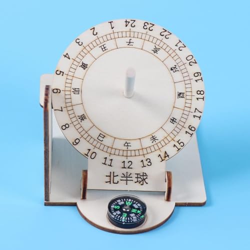 YuanHolumid Wooden Sundial-Scientific Model Teaching Practical Wooden-Sundial Model Ancient Timers Sundial-Home Desk Decorations Sundial Clocks Specialty Clocks - Thumbnail 4