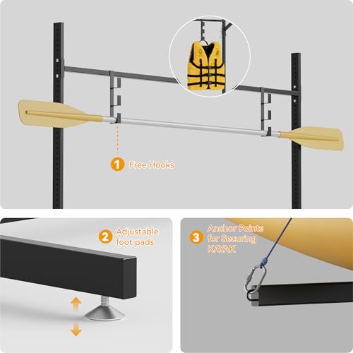 Image of LCAOPC Kayak Storage Rack, Freestanding Kayak Stand for Garage, Heavy Duty Indoor Outdoor Storage Rack for Kayaks, Canoes, Surfboard & Paddleboard, Black