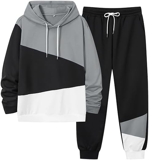 LecGee Men's Tracksuit 2 Piece Athletic Color Block Hoodie and Sweatpants Casual Sweatshirt Joggers Sweatpants Set for Men
