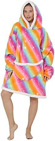 Women's Wearable Blanket Oversized Sherpa FLeece Fuzzy Plush Wool Printed Hooded Giant Blanket for Adult Women One Size Fits All