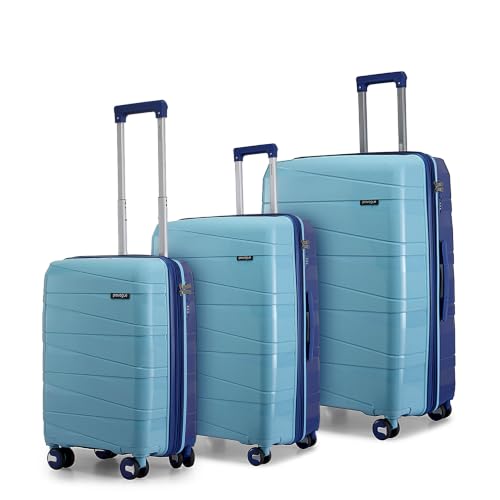 Image of Provogue Azure Hard-Sided PP Set of 3 Luggage Suitcase | Expandable Space with 8 Wheels Trolley Bags for Travel | Lightweight with Combination Lock | 5 Year Warranty (Saphire Blue /Peacock Blue)