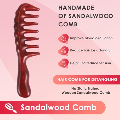 Haarkamm zum Entwirren - Breitzahn Holz Grober Kamm für Locken und lange Haare - Kein Statischer NatüRlicher Sandel Holz Massage Haar Kamm