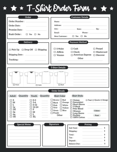 T-Shirt Order Book: Track Daily T-Shirt Order for Small Businesses | Order Tracking Organizer Form for Direct Selling | Custom T-Shirt Order Form & ... T-Shirt | 8.5"x 11" Inches | 130 Pages