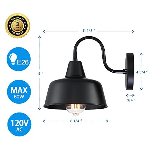 Dociueon Indoor Outdoor Wall Lights, Modern Farmhouse Gooseneck Barn Light, Exterior Lighting Fixture Outside Wall Sconce For Porch, Entryways, Patio,Garage 2 Pack (Black) #TOP3