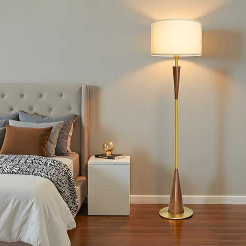 Shalomlite Floor Lamps for Living Room,61.5" Wood Floor Lamp,Retro Farmhouse Standing Lamp Includes 9W Bulb with 3-Color Temperature,Tall Lamp for Bedroom,Dining Room,Living Room,Corner,Bronze by Shalomlite - Used condition - Image 8
