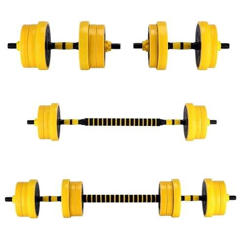 Garvee - Mancuerna ajustable 2 en 1 para musculación en casa - Set de mancuernas y barra - Peso modular 15 kg - Entrenamiento de fuerza - Negro+Amarillo