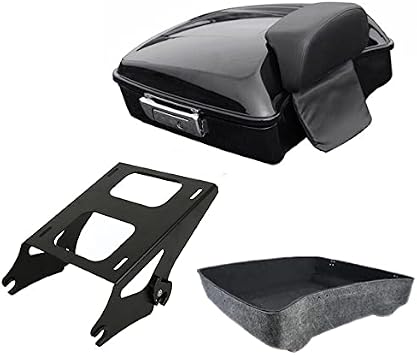 10.7" Luggage Chopped Tour Trunk Backrest, SLMOTO Chopped Tour Trunk Organizer + Backrest Pad + 2 Up Mount Rack for Harley Davidson Touring 2014-2025 Road King Glide Street Electra Glide
