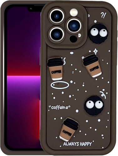 Image of GoldKart Back Case Cover Compatible for iPhone 13 Pro Max | Cute Fun Cartoon 3D Ball Coffee Silicone Case | Full Body Protection Back Cover for iPhone 13 Pro Max - Brown