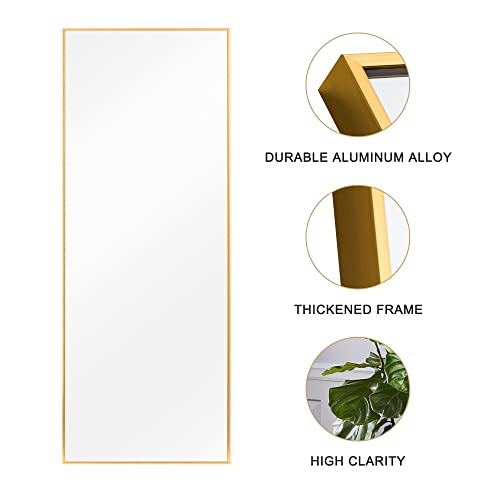 Image of NeuType 51 inchx16 inch Full Length Mirror with Standing Holder Aluminum Alloy Frame Floor Mirror Wall-Mounted Mirror for Living Room, Bedroom, Hanging or Leaning Against Wall, Golden (with Stand)