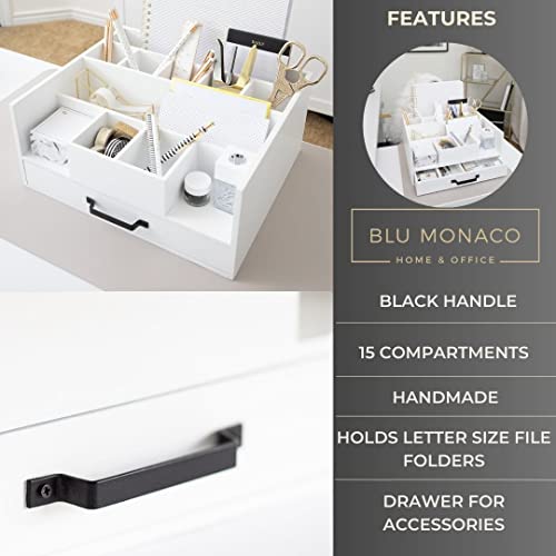 White Wooden Large Desk Organizer With Drawer - Office Supplies Desk Organizer For Desk - Desktop Organization - Office Desk Accessories And Organizer - Home Office Desk Organizer - White Wood #TOP4