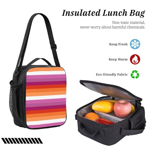 Orange Magenta Lesbian Pride Flag 17 Inch Backpack Sets Lunch Bag Lightweight Daypack for Men Women 3Pcs4
