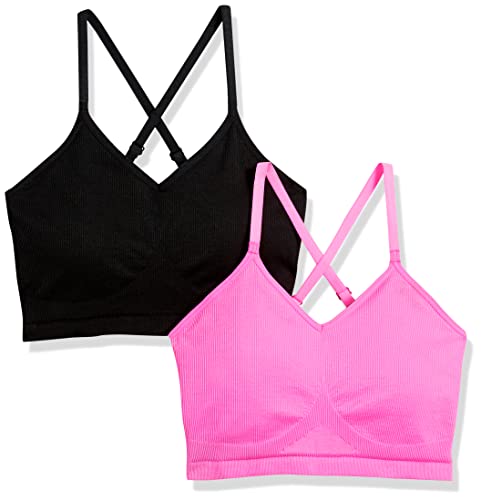 Amazon Essentials Women's Light-Support Strappy Seamless Sports Bra, Pack Of 2, Black/Bright Pink, Medium #TOP11