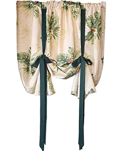 Vctops Boho Tropical Leaf Cotton Linen Tie Up Curtains Farmhouse Room Darkening Roman Curtains For Living Room Balloon Shades, 49 X 75 Inch, Leaf #TOP1