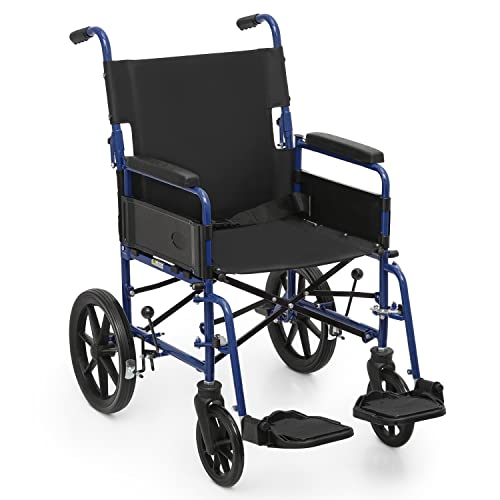 Monibloom Lightweight Wheelchair For Adults With Dual Cross Brace, Pu Wheels And Paded Armrest User-Friendly Folding Self Propelled 18 Inch Wide Seat Wheel Chair, 300 Lbs Weight Capacity, Blue #TOP7