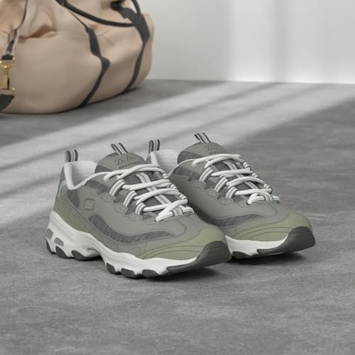 Skechers womens D'LITES ME TIME Memory Foam Lace-up Sneaker,Grey/White,7 M US2