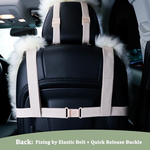 Image of AOGELAN Fluffy Sheepskin Car Seat Cover Long Wool Seat Cover Wolf Tipped