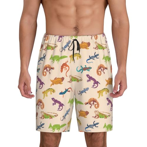 Cute Lizard Chameleon Gecko Mens Pajama Pants With Pocket Soft Sleep Shorts Lounge Shorts Pj Pants For Men