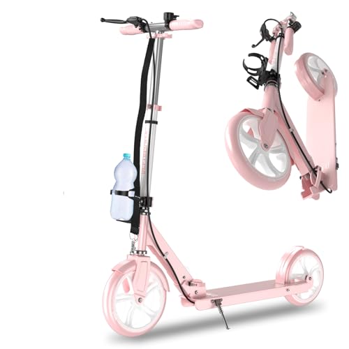GHBXJX Scooter Cityroller Erwachsene 150 kg Tragkraft, Cityroller mit Bremsen und Stoßdämpfern, Scooter 230 mm Räder PU Big Wheel, City Roller Kinder 6 Jahre, klappbar und Höhenverstellbar,Rosa
