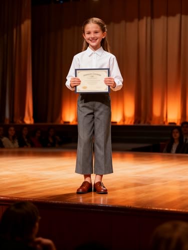 Bienzoe Girls School Uniform Pant: Kids Adjustable Waist Durable Straight Leg Dress Trouser Grey 14 - Thumbnail 4